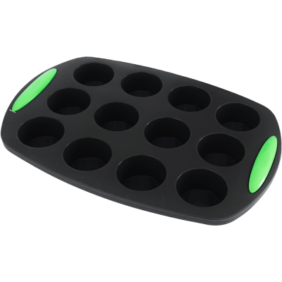 Tava de copt din silicon, cu 12 forme rotunde, termorezistenta, gri, 30 x 21 CM
